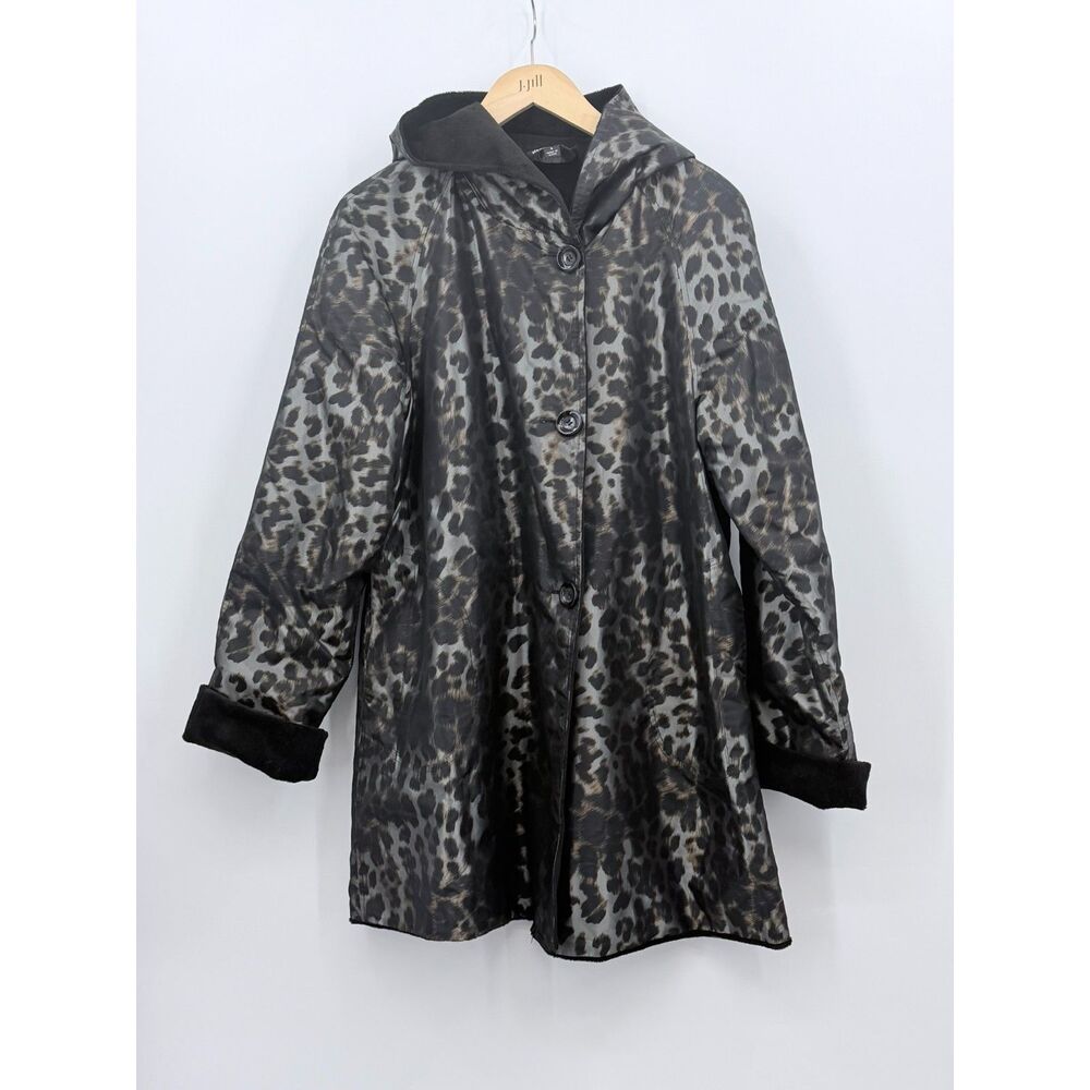 Women's Reversible Rain Coat, Leopard / Black Faux Fur Dennis Basso Small Roomy
